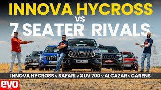 Innova HyCross vs Safari vs XUV700 vs Alcazar vs Carens | 7-Seater Mega-Comparo | evo India