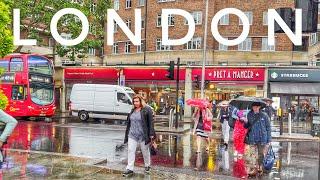 London Rain Walk | Walking London on a Rainy Day | 4K HDR Virtual Walking Tour around London City
