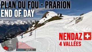 [4K] Skiing Nendaz, End of Day Plan du Fou - Prarion (Black), 4 Vallées Switzerland, GoPro HERO11