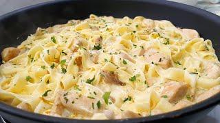 Chicken Fettuccine Alfredo Pasta. Easy 15 minutes Recipe.