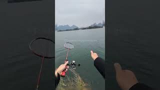 two sport activity at the same time #shorts #badminton #fishing #sports #inspiration