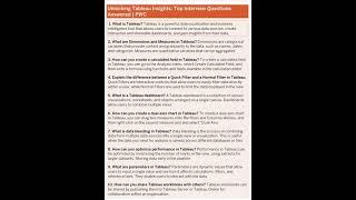 PWC |Interview Insights: Tableau's Top 10 Questions Dissected