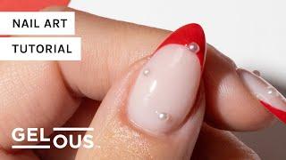 Red French Tips With Pearls Using A Nail Stamper | Gel Nail Art Tutorial | Gelous Gel Nail Polish