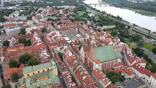 Warsaw City, Poland - Old town, skyscrapers and Vistula river - Drone aerial footage