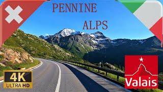 DRIVING through THE PENNINE ALPS, Valais Alps, SWITZERLAND-ITALY I 4K 60fps