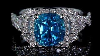 NATURAL Pool Blue Zircon Diamond Ring CERTIFIED 14k White Gold Vintage Estate 7.38 tcw Earth Mined