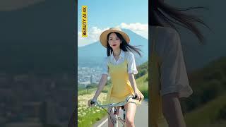 #short BEAUTY AI 4K. Cycling to see the scenery in the mountains early in the morning.