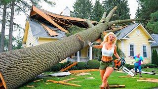 Dangerous Fastest Idiots Cutting Tree Fails Skill With Chainsaw : Tree Falling on Houses #12