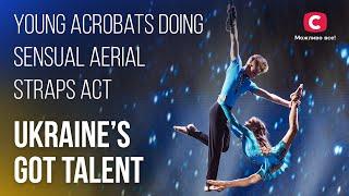 Fearless young acrobats doing sensual aerial straps act – Ukraine's Got Talent