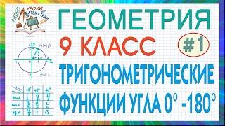 9 класс. Геометрия. Тригонометрические функции угла от 0° до 180°. Единичная окружность. Урок #1