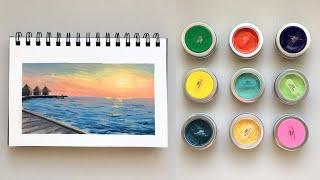 seascape sunset painting  trying out new gouache paints!!