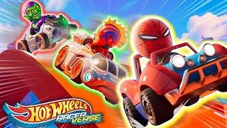 Spider-Man Car and Captain Marvel Car Take on Green Goblin Car  - Cartoons for Kids | Hot Wheels