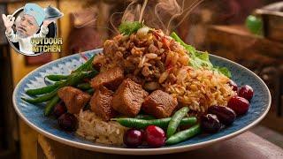 A delicious skillet recipe: Steamed rice with veal and green beans!