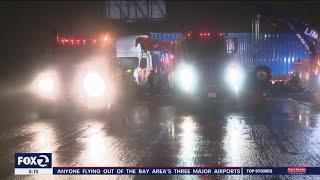 Big rig crash on I-880 in heavy rain