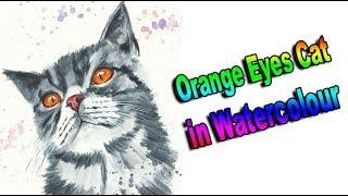 Orange Eyes Cat watercolour