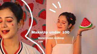 Makeup Challenge Under Rs. 100 | Watermelon Makeup Look | Charchita Sarma