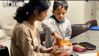 বাচ্চাদের school এ halloween কুমড়ো প্রোজেক্ট..মেহা বানালো লণ্ঠন আর রামা বানালো বাঁদর