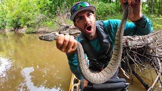 BITTEN By GIANT DIAMONDBACK Fishing This SNAKE INFESTED Bayou...