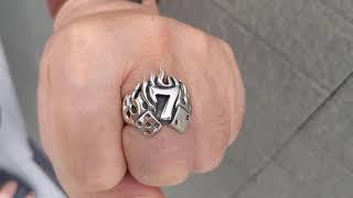 Biker Jewelry, Men's Flame Number 7 Biker Ring