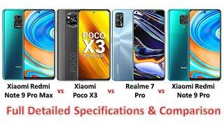 Xiaomi Redmi Note 9 Pro Max vs Poco X3 vs Realme 7 Pro vs Redmi Note 9 Pro Comparison 6GBRAM 128GB