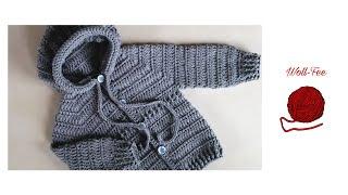 Babyjacke mit Kapuze häkeln, Schritt für Schritt, siehe Infobox für andere Größen