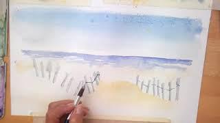 A watercolour beach scene sketch - AND news of USA painting holiday