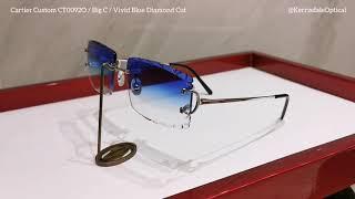 Custom Cartier Sunglasses:  CT0092O / Big C / Vivid blue diamond cut lenses