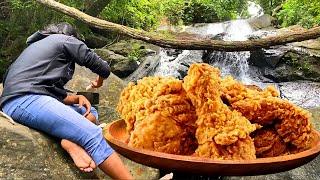 KFC Crispy Chicken | Cooking near a Serene Waterfall in Enchanting Forest | Relaxing and cooking