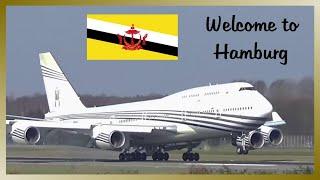 Sultan of Brunei's Flying Palace Boeing 747 landing at Hamburg Airport