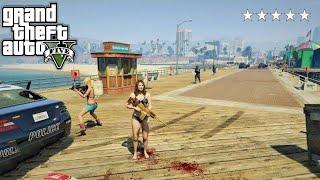 GTA 5 - Amanda And Tracey's FIVE STAR COP BATTLE AT DEL PERRO PIER! (GTA V Funny Moment)