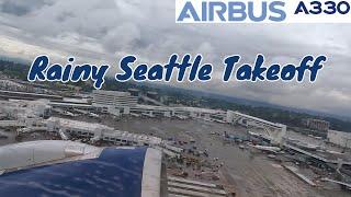 Pacific Northwest Departure: Rainy Takeoff from SEA on an Airbus A330-941