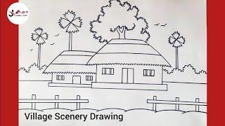 Drawing of beautiful scenery with pencil / Village scenery drawing