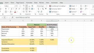 Expected Return and Variance of Portfolio Returns with Two Risky Assets (Using Excel)