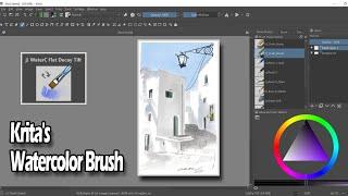 First time tried Watercolor brushes in Krita - Huion Kamvas 22 plus - Landscape Digital Painting