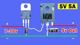 How to make 5 volt power supply using LM7805 with TIP3055, Can 5 Volt 5 Ampere