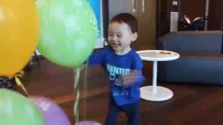 Toddler is SUPER EXCITED over Birthday Balloons!