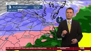 Inches of snow expected in southeastern Virginia