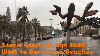 Storm Gloria Hits Barcelona | Walk along Moll de Fusta to Barcelona Beaches