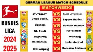 Bundesliga FIXTURES TODAY - MATCHWEEK 9 - German League Fixtures 202425 - Bundesliga Schedule