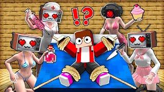 ALL TV and SPEAKER WOMAN GIRLS TIED UP JJ for EXPERIMENTS in Minecraft - Maizen