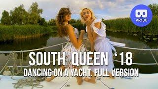 VR180 3D. Girls from the beauty pageant South Queen are sailing on a yacht on the Dnipro River