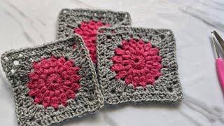 Easy tutorial of Sunburst granny square in 2 colours