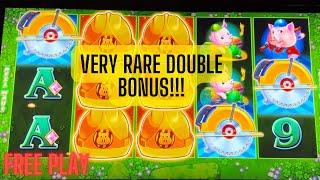 VERY RARE DOUBLE BONUS DURING FREE PLAY  HUFF N MORE PUFF AWESOME WIN
