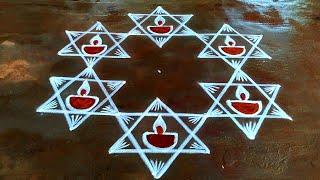 Karthigai deepam Star kolam big7X4 Simple deepam mugguluVilakku kolam with dots Creative rangolis