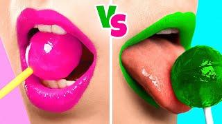 PINK VS GREEN COLOR FOOD CHALLENGE | Eating & Buying only one color food for 24 hours by TeenVee