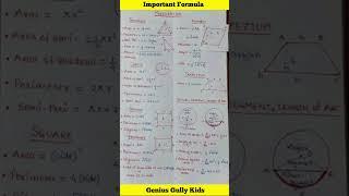 Mensuration Formula |All Important Formula| Area and Volume #maths #shorts #viral