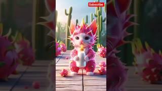 “This Dragon Fruit Baby Cat Walks, Drinks Milk, and Breaks the Internet!”#shortsfeed #cat #catai