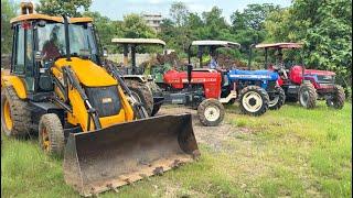 Old JCB 3dx loading Mud in Trolley with Mahindra Arjun NOVO 605 New Holland3630 Swaraj 855Fe Tractor