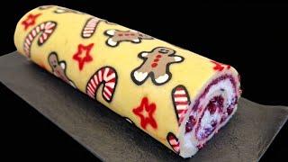 CHRISTMAS ROLL cakeJapanese | Swiss roll cake | HOW to MAKE pattern Roll cake RECIPE Below