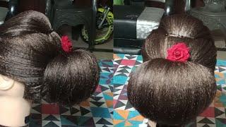 Folding jura in just 1 minute. Quick Bun hairstyle. Easy updo bun hair style for thick hair.